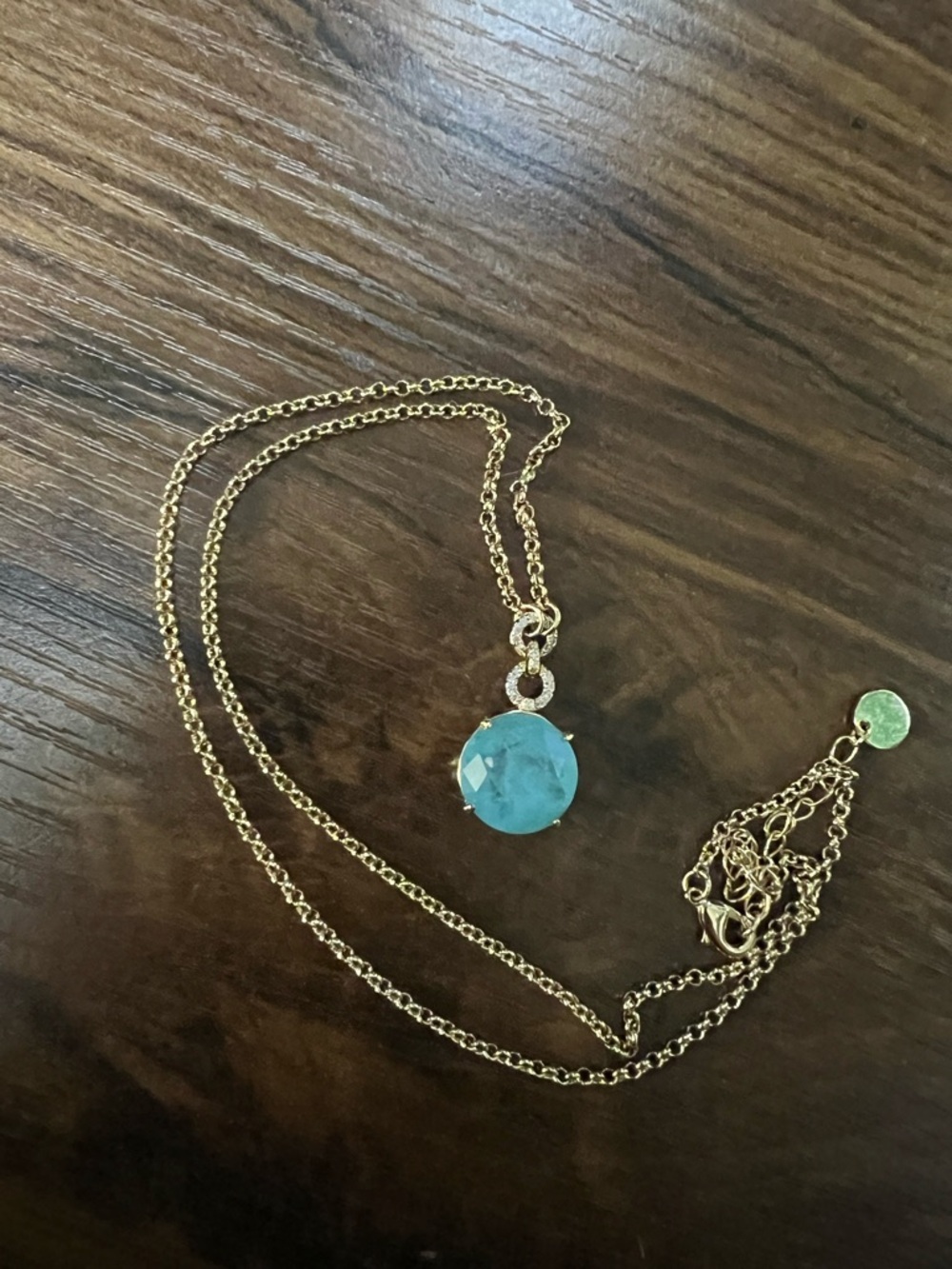 Gold Chain Necklace with Blue Pendant